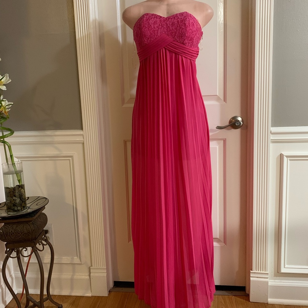 Women’s junior pink strapless pleated high-low maxi dress size (S) sleeveless